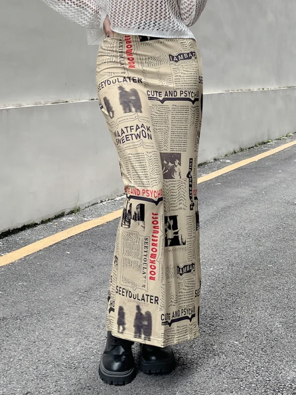 Darlingaga Vintage Newspaper Letter Print High Waist Long Skirt Women Distressed Harajuku Slim Pencil Skirts Aesthetic Y2K Chic 2