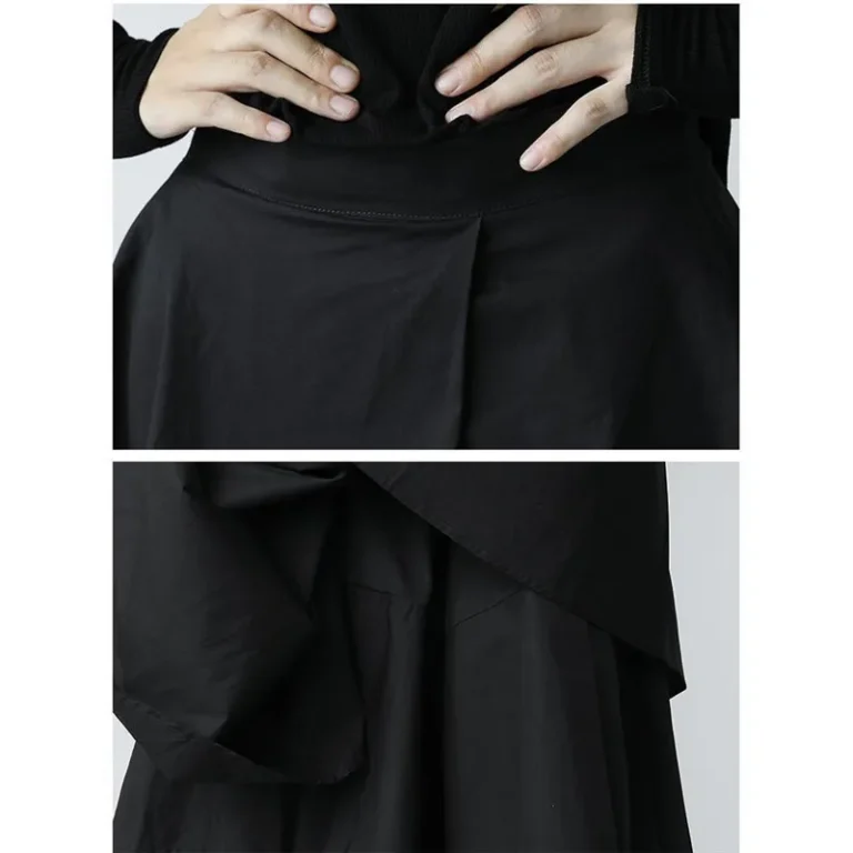 Japanese Gothic Irregular High-Waist Pleated Skirt Pants Women Black Harajuku Punk Cargo Skirt Summer Vintage Clothing Long Saia 5