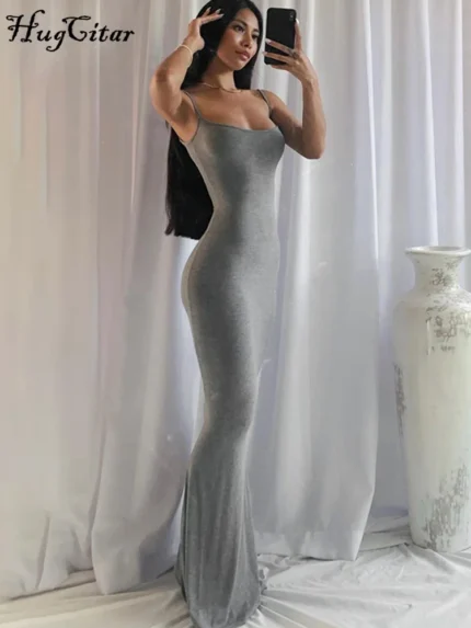 Hugcitar Satin Slip Sleeveless Backless Slim Sexy Maxi Dress 2022 Spring Women  Party Y2K Concise Bodycon Elegant  Clothing 2