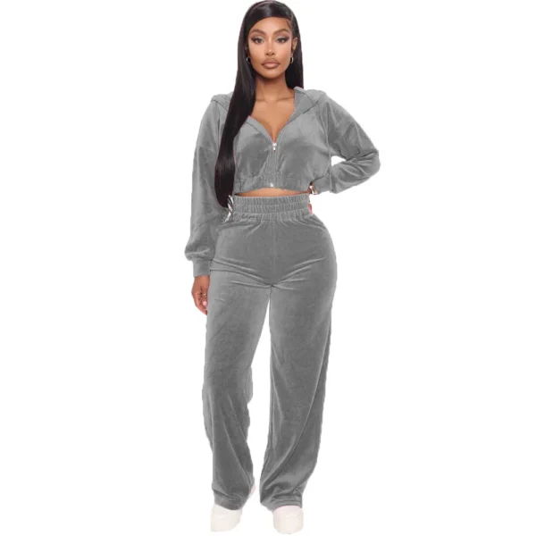Spring Velour Women Sport Suit Tracksuit Hooded Jacket Sweater+pant Running Jogger Fitness Workout Casual Training Set Sweatsuit 5