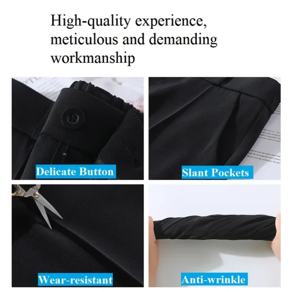 Women Black Front Slit Pants Chic Fashion Office Lady Long Straight Trousers Elastic High Waist Pencil Loose Trousers Jumpsuits 6