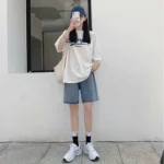 Feynzz Fashion Summer Half Women Denim Shorts High Waist Belted Loose Female Short Jeans  Streetwear 4