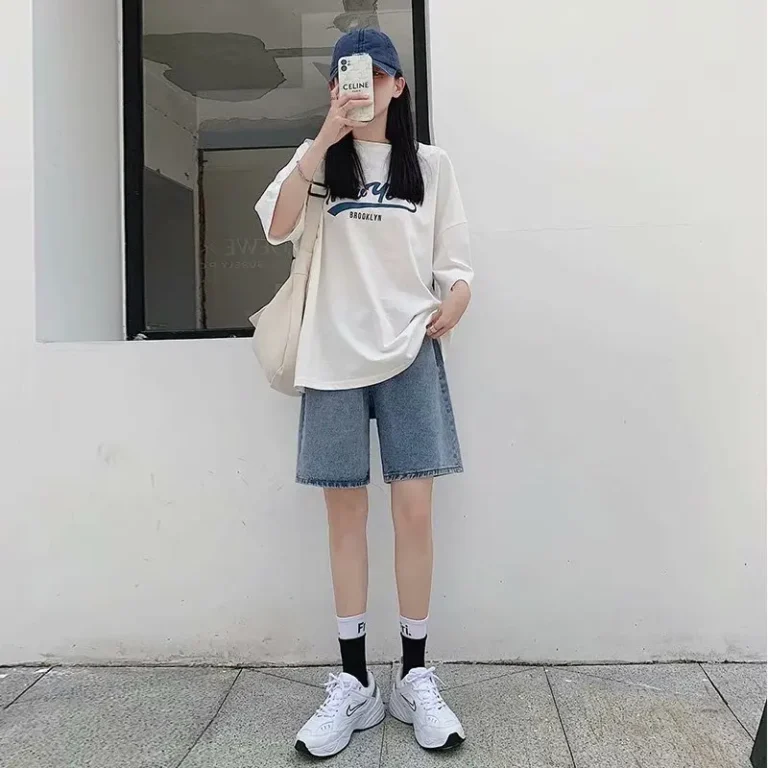 Feynzz Fashion Summer Half Women Denim Shorts High Waist Belted Loose Female Short Jeans  Streetwear 4