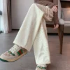 Wood Cotton Fleece Wide-Leg Pants Women 2023 Spring Autumn New High-Waisted Slimming Sports Casual Pants Loose Mopping Y2k Pants 3