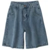 Fitaylor 2022 New Summer Women High Waist Blue Wide Leg Denim Shorts Casual Female Solid Streetwear Stright Jeans Bermuda Shorts 6