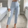TRAFZA Women Light Blue Chic Fashion Office Wear Straight Pants Vintage High Waist Zipper Fly Female Trousers Fashion 2024 1
