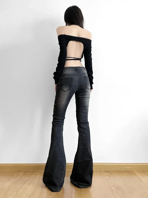 Rockmore Vintage Skinny Flare Jeans Pant Low Rise y2k Aesthetic Fashion Streetwear Denim Trouser femme Boot Cut Pants Grunge 6