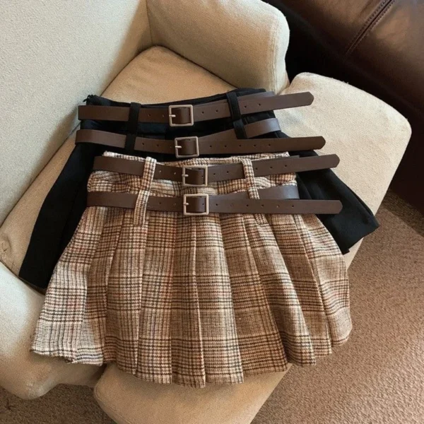 Spring Autumn Girls Pleated Skirt Baby Kids Skort Children Fashion Bottoms Check Plaid Solid Waist Belt 3-14 kids girls clothes 1