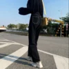 Jeans Women All-match Korean Style Mopping Trousers Denim Vintage Black Solid High Waist Autumn Baggy Chic Street Casual 4