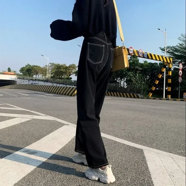 Jeans Women All-match Korean Style Mopping Trousers Denim Vintage Black Solid High Waist Autumn Baggy Chic Street Casual 4