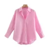 TRAF Women Fashion Office Wear Loose Poplin Solid Shirts Vintage Long Sleeve Button-up Casual Female Blouses Blusas Chic Tops 2