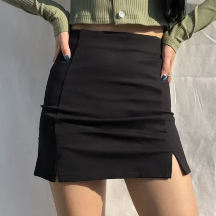 Skirts Women Black Split Office Ladies   High Waist Elegant Slim Mini Skirt Student Trendy Simple 2