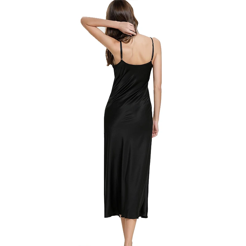 Women's Satin Nightgown Long Slip Sleep Dress Silk V Neck Sleepwear Solid Color Nightwear 3