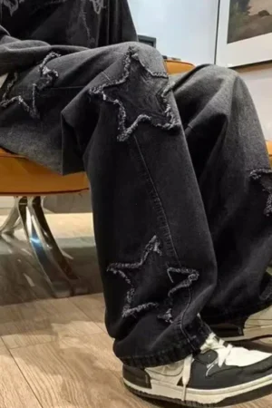 Retro Five Pointed Star Straight Jeans