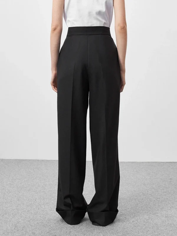 Mnealways18 Spring Summer Black Ladies Office Trousers Womens High Waist Pants Pockets Female Pleated Wide Legs Pants Solid 2024 2