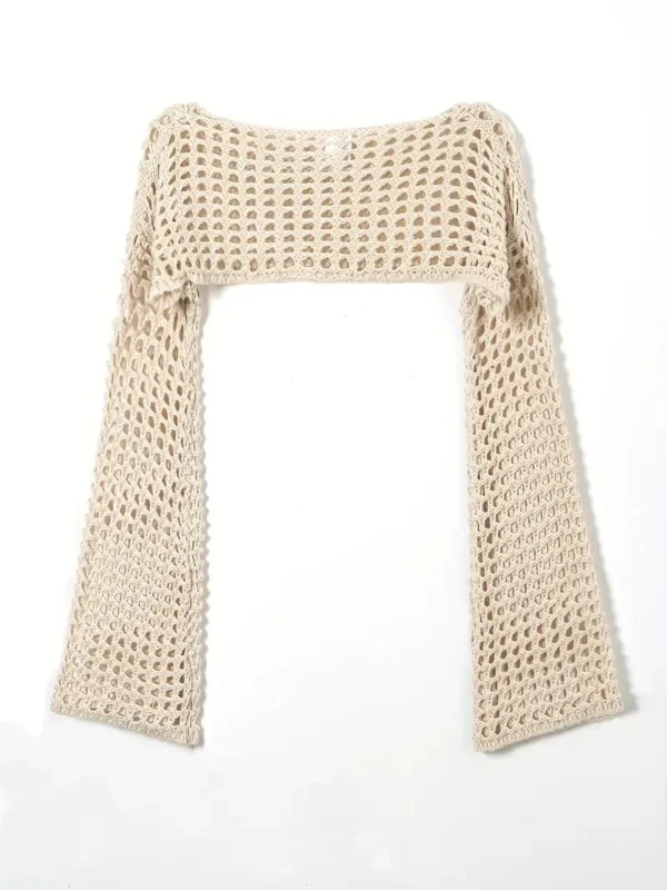 Women Crochet Knit Hollow Out Crop Top Long Sleeve Shrug Sweater Mesh Cover Ups Cardigan Streetwear Pullover Women Clothes Y2k 2