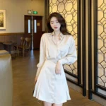 Elegant Mini Shirt Dress Women Korean One Piece Office Lady High Waist Party Dress Y2K Bodycon Dress Vintage Casual Shirt Dress 4