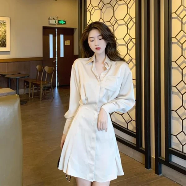 Elegant Mini Shirt Dress Women Korean One Piece Office Lady High Waist Party Dress Y2K Bodycon Dress Vintage Casual Shirt Dress 4