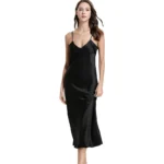 Women's Satin Nightgown Long Slip Sleep Dress Silk V Neck Sleepwear Solid Color Nightwear 2