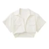 TRAF Women Fashion Front Knot Elastic Linen Cropped Shirts Vintage Short Sleeve Patch Pockets Female Blouses Blusa Chic Tops