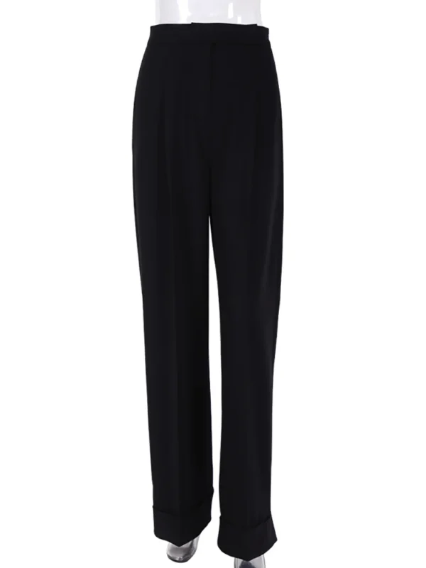 Mnealways18 Spring Summer Black Ladies Office Trousers Womens High Waist Pants Pockets Female Pleated Wide Legs Pants Solid 2024 4