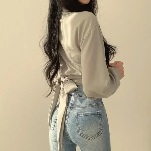 QWEEK Vintage Streetwear Harajuku Sexy Women Blouse Crop Top Korean Style Trends Black White Long Sleeve Shirt Female Tunic Chic 2