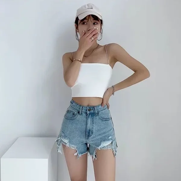 Denim Shorts Women Hole Frayed Summer Hot Girls College All-match Solid Younger Ins Prevalent High Waist Casual Mujer Slender 4