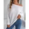 2023 Autumn and Winter Sweater Women's Solid Color Bat Sleeve Off Shoulder Pullover Sweater Women's Casual Fashion Top 2
