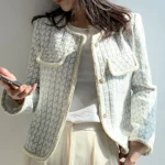 High Quality French Vintage Small Fragrance Tweed Jacket Coat Women's Spring Autumn Casual Fried Street Short Coat Plaid Outwear 5