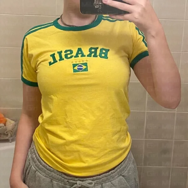 Aesthetic Women Letter Embroidery Gothic Crop Top Streetwear Grunge Baby Tee Vintage Casual Short Sleeve T-Shirt Y2k Clothes Emo 1