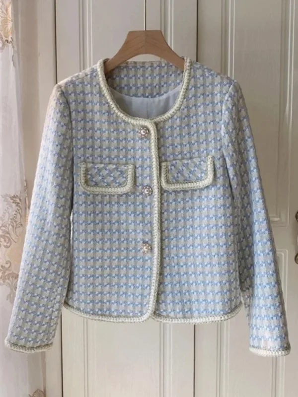 High Quality French Vintage Small Fragrance Tweed Jacket Coat Women's Spring Autumn Casual Fried Street Short Coat Plaid Outwear 2