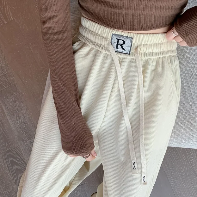 Wood Cotton Fleece Wide-Leg Pants Women 2023 Spring Autumn New High-Waisted Slimming Sports Casual Pants Loose Mopping Y2k Pants 4