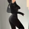 TVVOVVIN  Fashion Black Velvet Slim Hooded Zipper Long Sleeve Flare Pants Jumpsuit Rompers Korean Sexy Hot Tops 2023 9P64 1