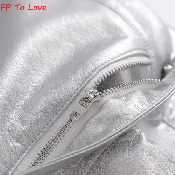FP To Love French Silver PU Mini Skirts Metallic Sexy High Waist Hip Skirt Chic Retro Short A-Line Metal 4