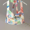 Sexy Print Halter Top Skirts Set Women Sleeveless Backless Tank Tops High Waist Split Skirt Set 2024 Summer Lady Beach Outfit 5