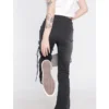 Women's Clothing Flare Jeans Black Lacing High Waist Stretchy Self Cultivation Vintage Casual Baggy Ladies Denim Trouser Summer 6