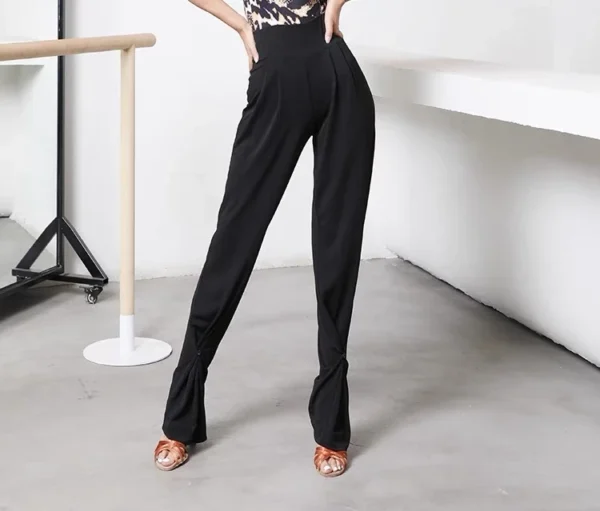 New Latin Dance Pants Women High Waist Wide Leg Black/Leopard Latin Practice Trousers Cha Cha Ballroom Dance Clothes Rumba Pants 3