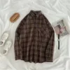Vintage Plaid Shirts Women Autumn Long Sleeve Oversize Button Up Shirt Korean Fashion Casual Fall Outwear Tops Blusas Mujer 2021 3