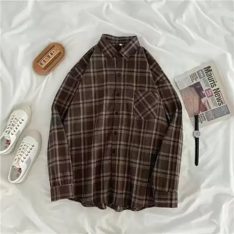 Vintage Plaid Shirts Women Autumn Long Sleeve Oversize Button Up Shirt Korean Fashion Casual Fall Outwear Tops Blusas Mujer 2021 3