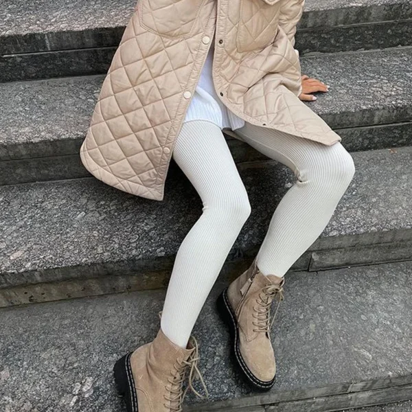 Tossy Beige Ribbed Knit Leggings Women High Waist Cotton Fitness Basic Pants Casual Spring New All-Match Female Skinny Leggings 6