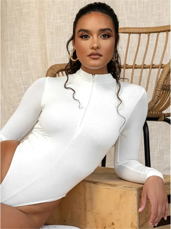 Shestyle Solid Zipper Bodycon Bodysuits Women Sexy Mock Neck Autumn Long Sleeve Fashion Slim Basic Body Winter Gray Outfits Lady 4