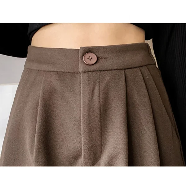 Autumn Winter Woolen Women's Pants Casual Streetwear Loose Elastic High Waist Harem Pants Femme Thin Legs Black Brown Trousers 6