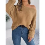2023 Autumn and Winter Sweater Women's Solid Color Bat Sleeve Off Shoulder Pullover Sweater Women's Casual Fashion Top 4
