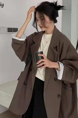 Blazers Women Minimalist Solid Outwear Loose Elegant Retro Official Fashion High Street Feminine All-match Spring Comfortable 1