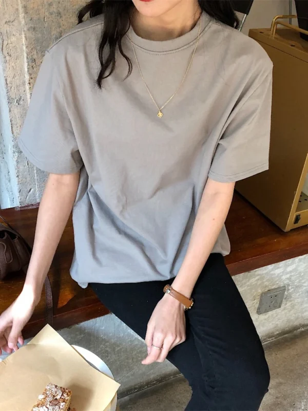 Alien Kitty 2023 New Summer T Shirt Women Soft Free Loose Hot Sale Solid Fresh Casual Natural Short Basic Shirts 9 Colors 5