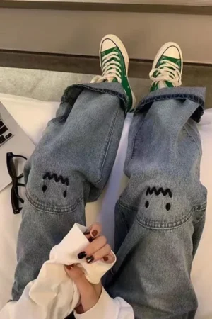 Feynzz Fashion Ladies Jeans Personality Letter Jeans Hip Hop Tide Street Trend Ruffian Handsome Trousers