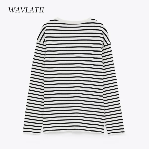WAVLATII 2021 New Women Striped Long Sleeve T-shirts Female Streetwear Autumn Spring Cotton Tees Tops WLT2110 3