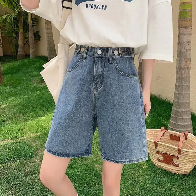 Feynzz Fashion Summer Half Women Denim Shorts High Waist Belted Loose Female Short Jeans  Streetwear 3