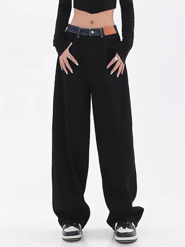 Retro High Waist Women's Jeans Harajuku Vintage Black BF Style Streetwear All-match Loose Fashion Femme Wide Leg Denim Trousers 2