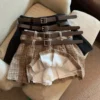 Spring Autumn Girls Pleated Skirt Baby Kids Skort Children Fashion Bottoms Check Plaid Solid Waist Belt 3-14 kids girls clothes 5